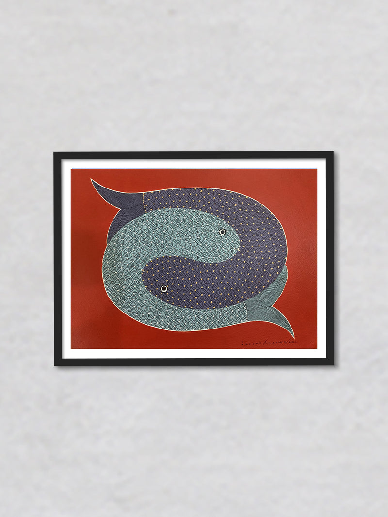 Gond Fishes, Gond painting by Venkat Shyam