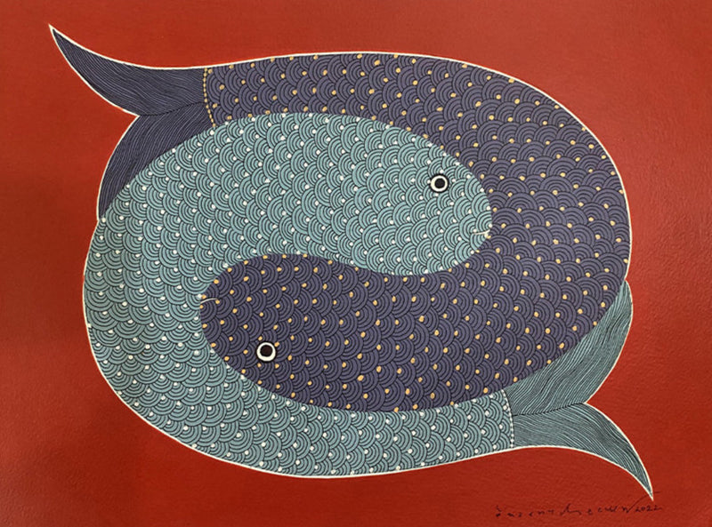 Buy Gond Fishes, Gond painting by Venkat Shyam