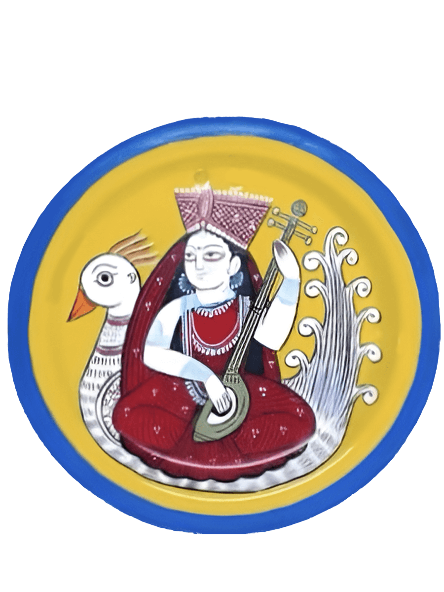 Buy  Goddess Saraswati Kalighat Plate art by Hasir Chitrakar