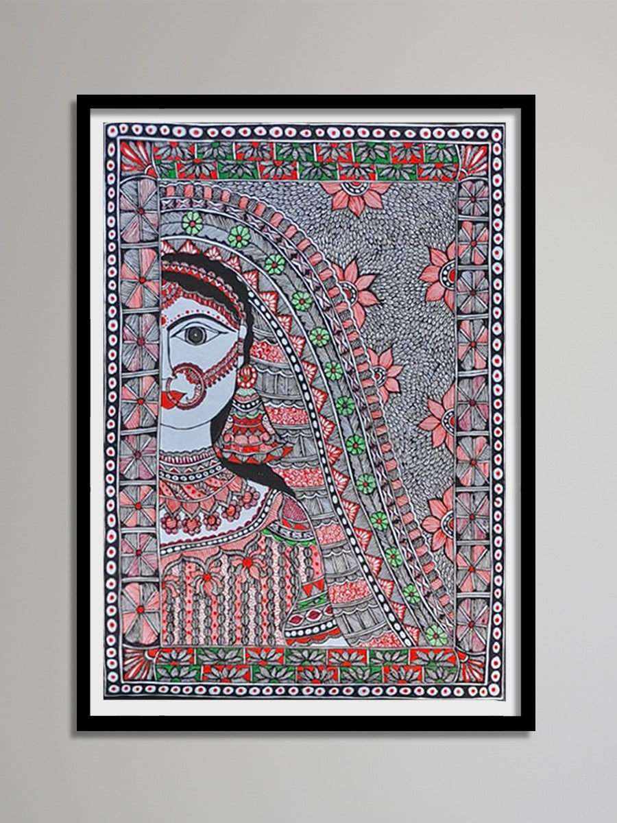 Half portrayal of woman wearing jewelry: Madhubani by Vibhuti Nath