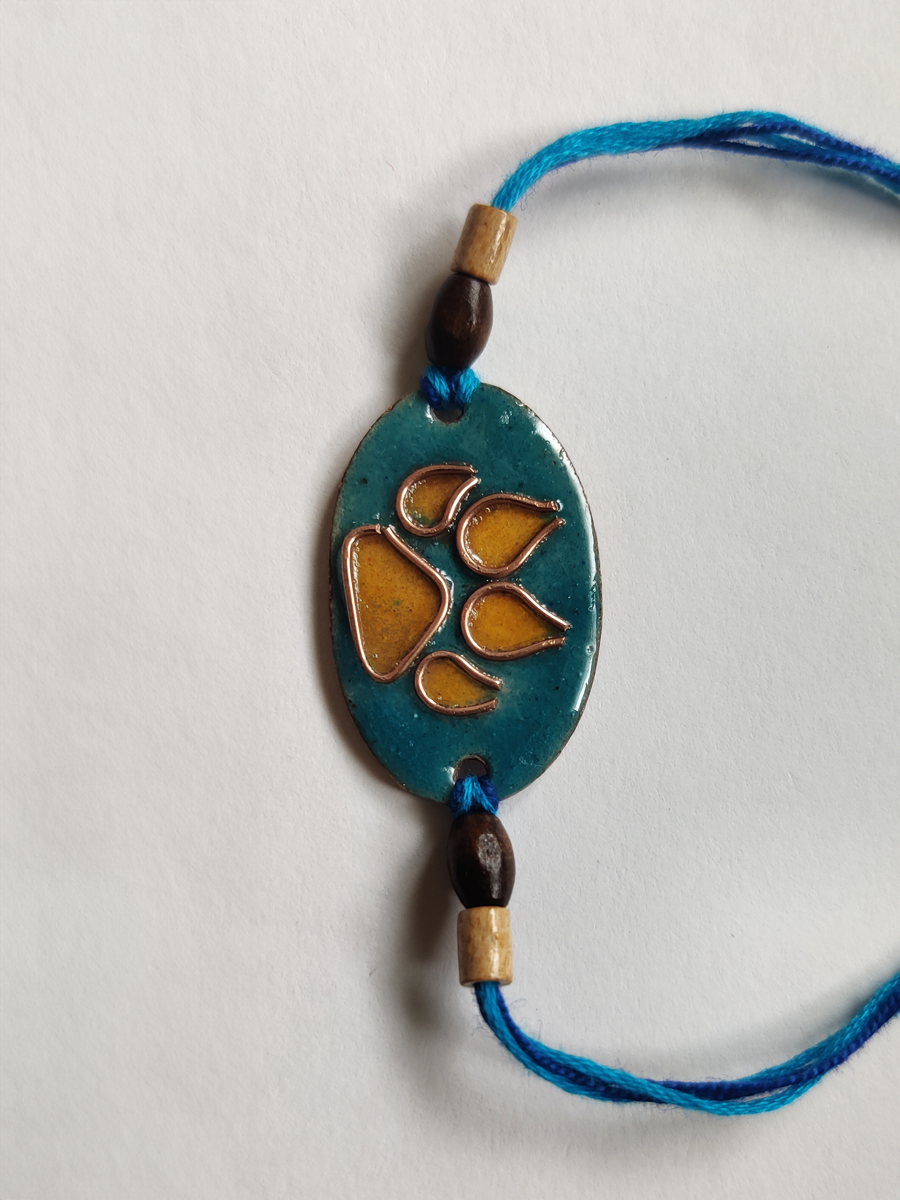 Handcrafted "Pawfect-Cat" Copper Enamel Rakhi by EkiBeki shop 