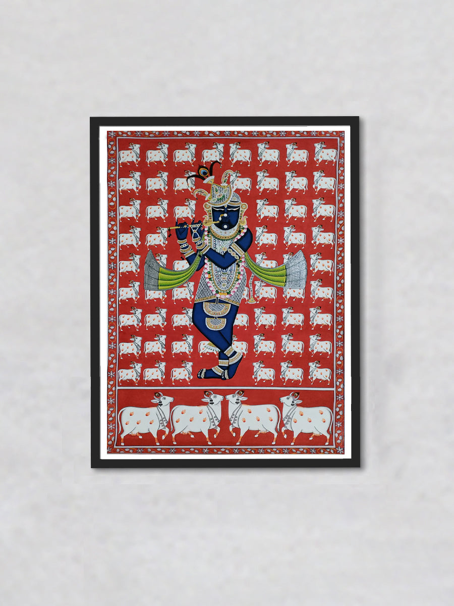 Shop Harmonious Devotion Pichwai Painting of Shrinathji with Flute by Dinesh Soni