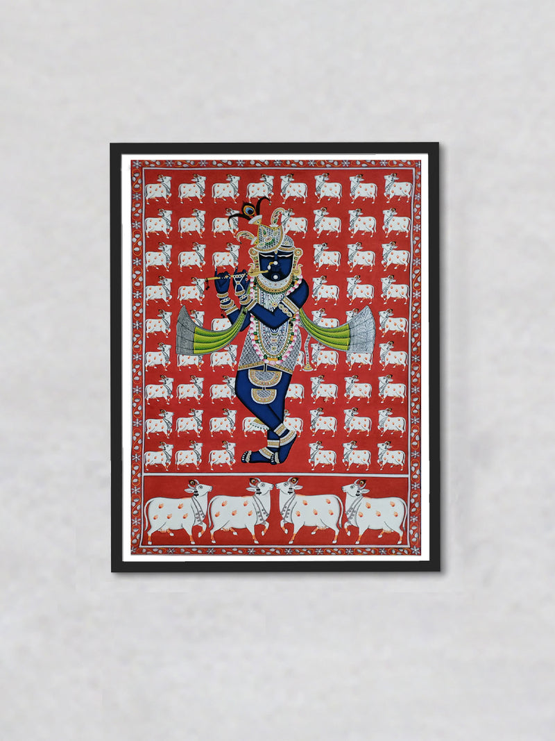 Shop Harmonious Devotion Pichwai Painting of Shrinathji with Flute by Dinesh Soni