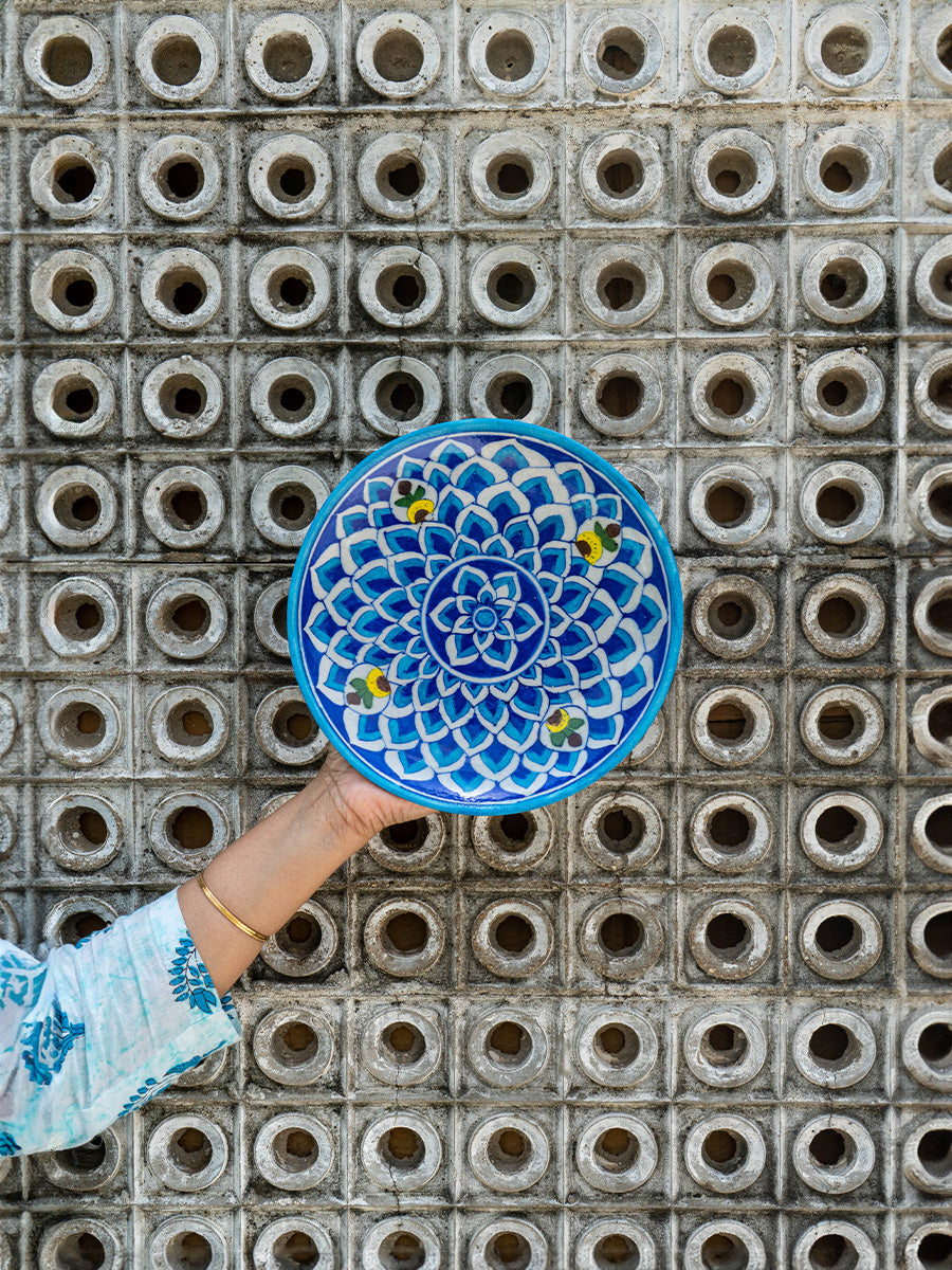 Floral  Wall Plate Blue Pottery for Sale