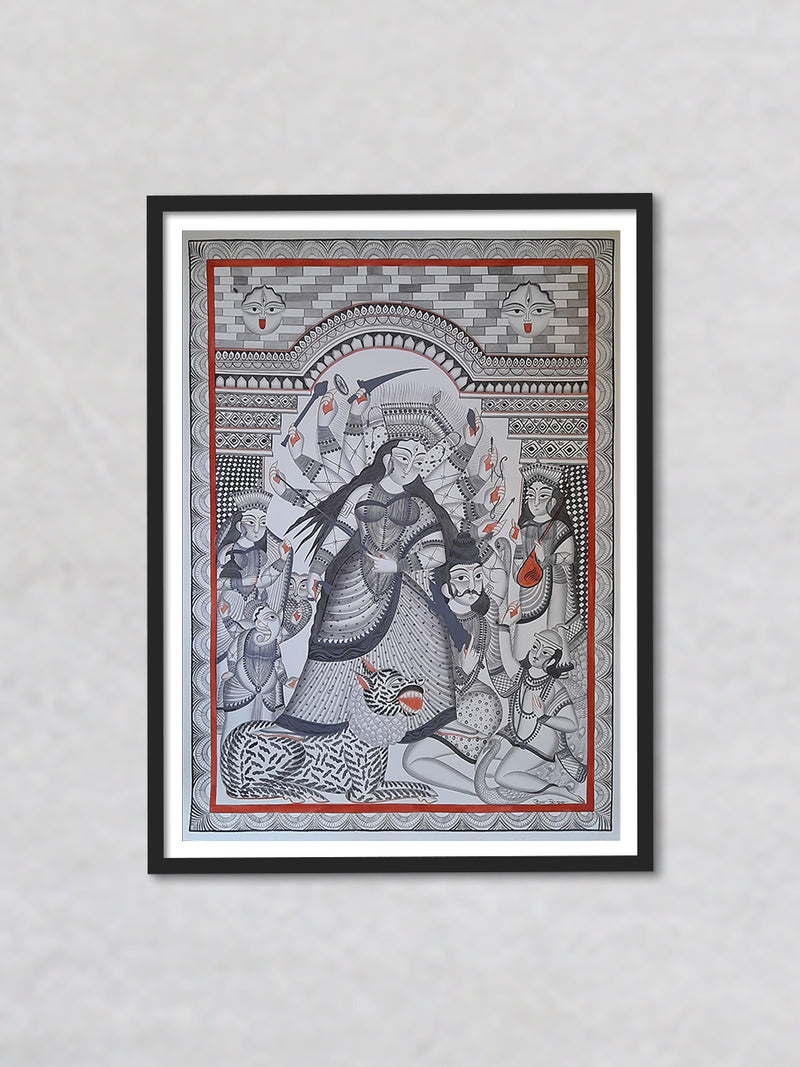 In Shades of Valor: A Kalighat Painting of Mahishasur Mardini by Uttam Chitrakar