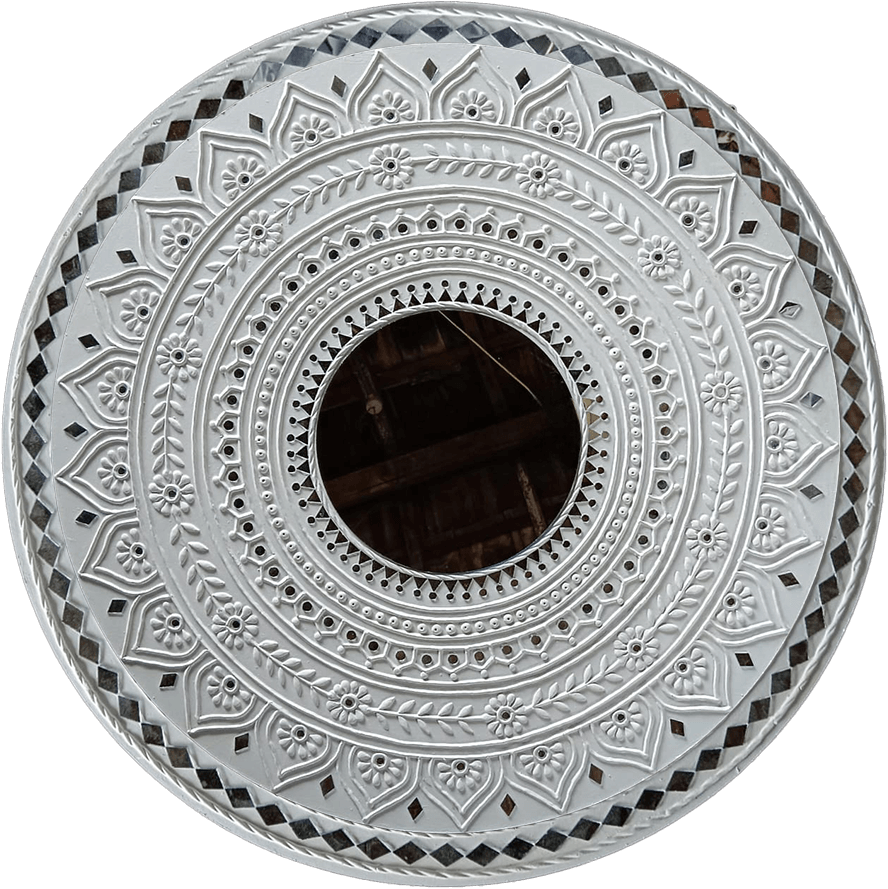 Buy Intricate mandala pattern bordered around a mirror in Mudwork by Nalemitha