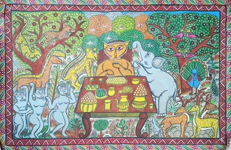 Buy Jungle Feast in Santhal Pattachitra by Hasir Chitrakar