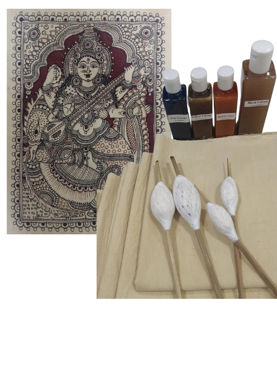 Kalamkari Kit with sketched Saraswati artwork