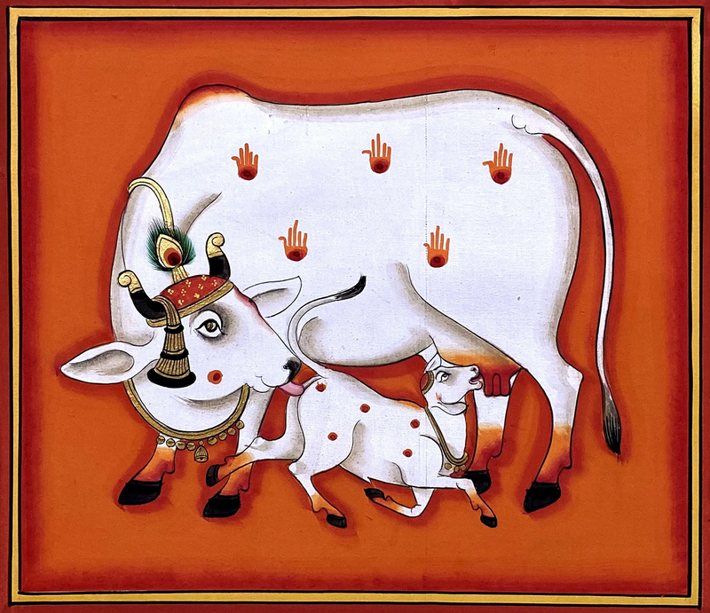 Buy Kamadhenu and Her Calf Pichwai Painting by Dinesh Soni