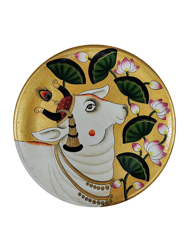 Kamal Talai Cow Plate, Pichwai Painting by Dinesh Soni