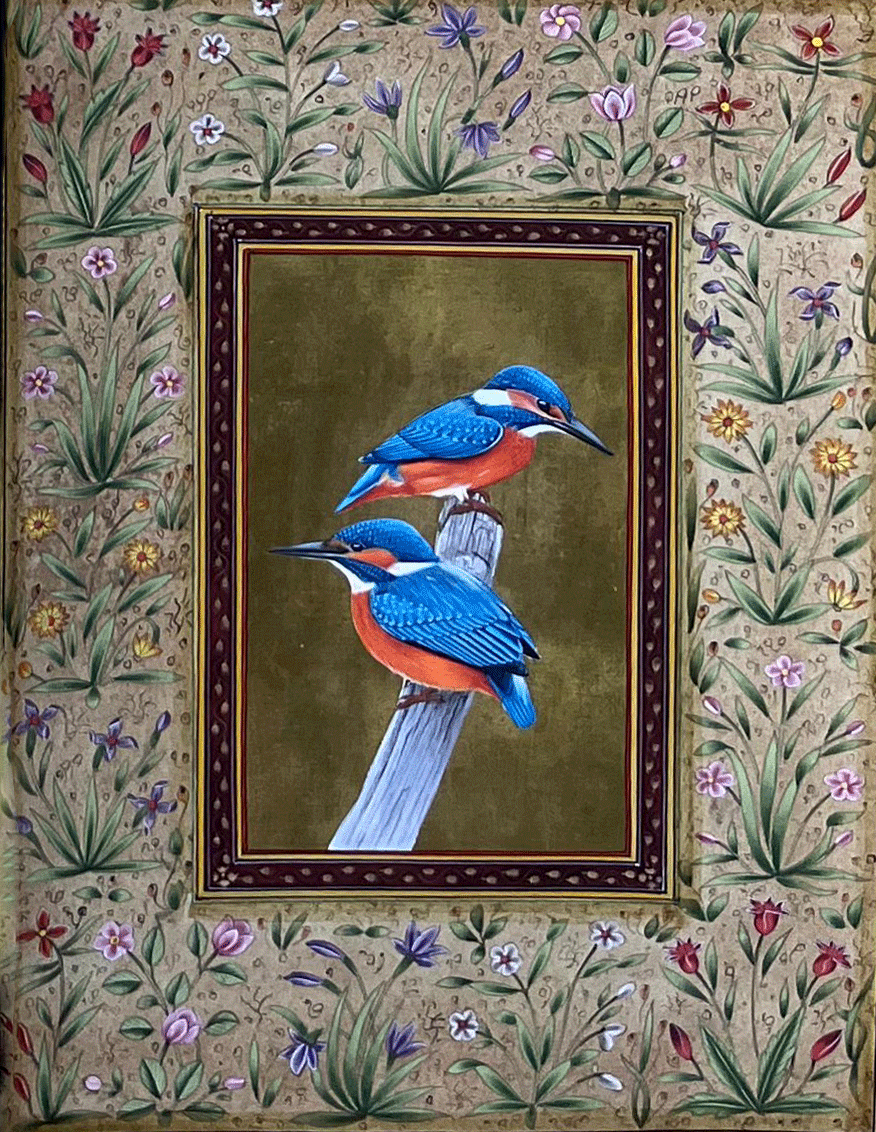 Buy Kingfishers Among Blossoms in Mughal Miniature by Mohan Prajapati