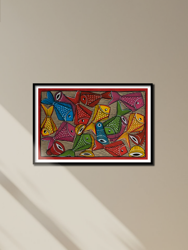 Kite shaped fishes: Santhal-Tribal Pattachitra by Manoranjan Chitrakar