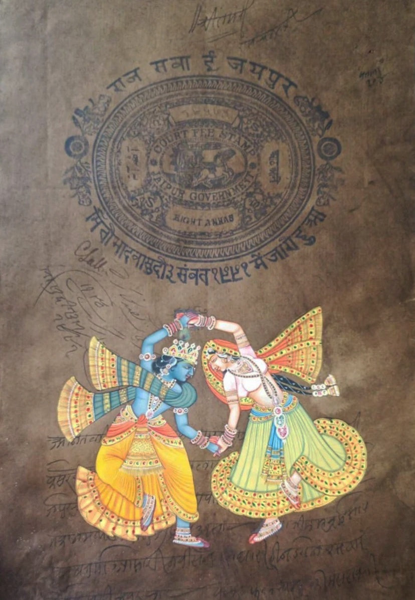 Buy Krishna Dancing with Radha In Mughal Miniature by Mohan Prajapati