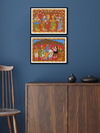 Krishna Radha and Gopis: CHERIYAL SCROLL PAINTING by Sai Kiran (Set of 2)