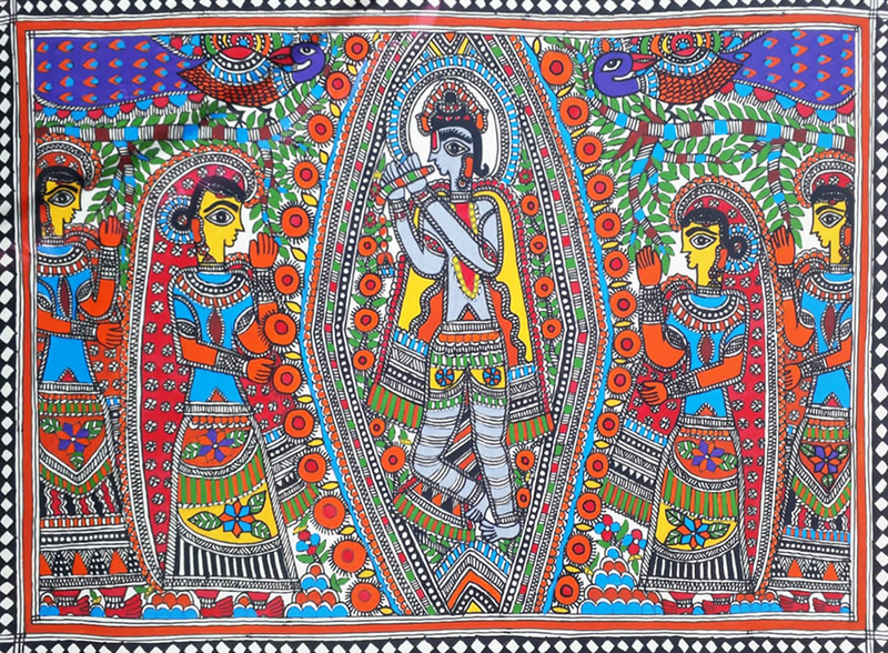 Buy Krishna and the Gopis in Madhubani 