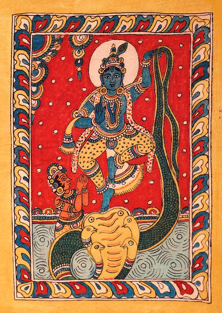 Krishna on Sheshnag Kalamkari Painting by Siva Reddy