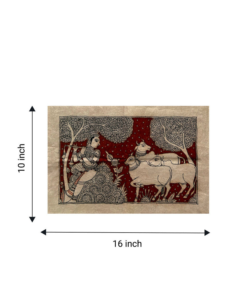 Krishna with cows Kalamkari art for sale