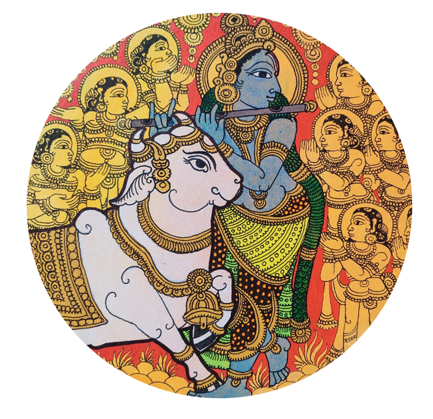 Buy Krishna with the Cow in Kalamkari by Hariath N 