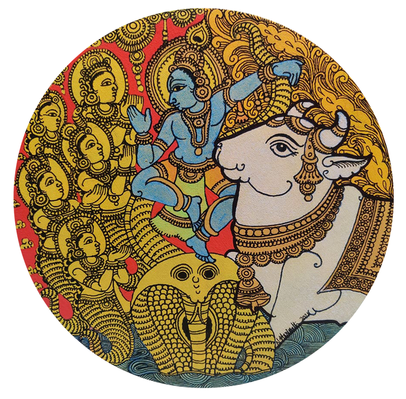 Buy Krishna with the Surabhi Cow in Kalamkari by Hariath N 