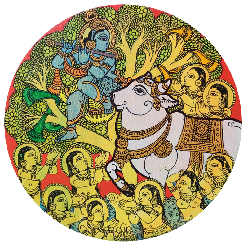 Shop Krishna with the Surabhi in Kalamkari by Hariath N 