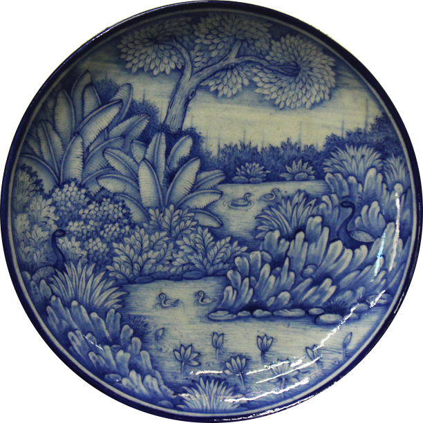 Landscape scene in Blue Pottery Plates by Shilp Guru Gopal Saini