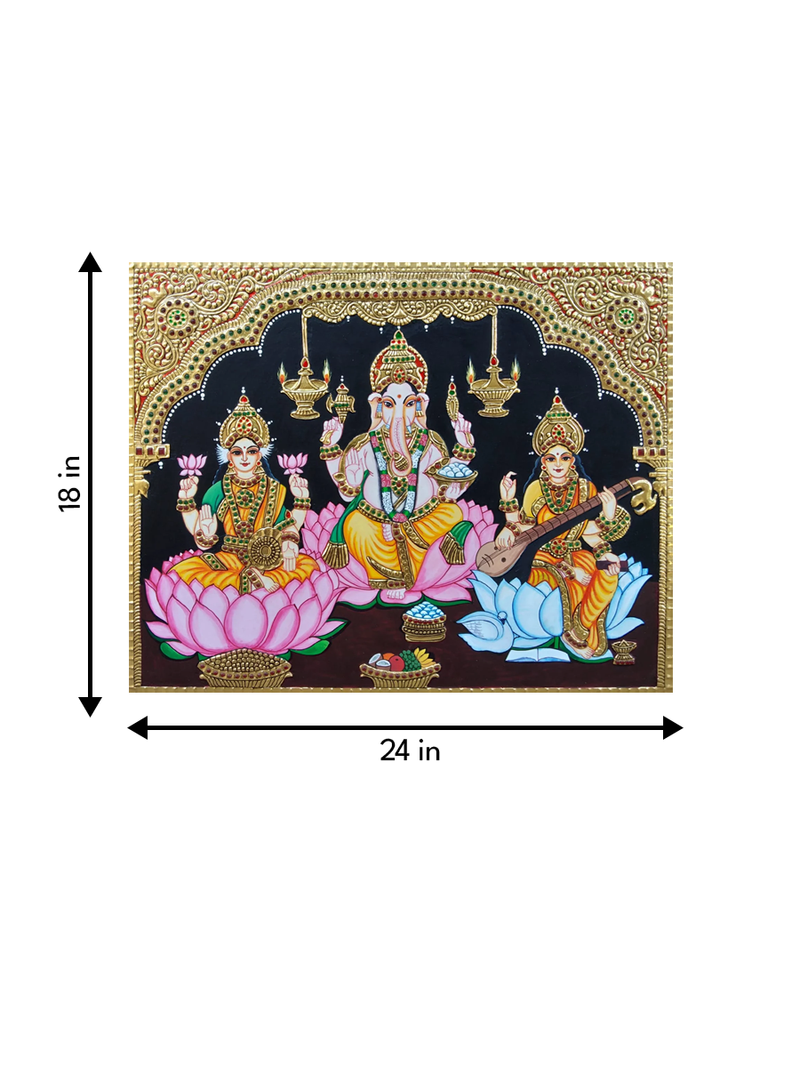 Laxmi, Ganesha And Saraswati Tanjore Painting for sale