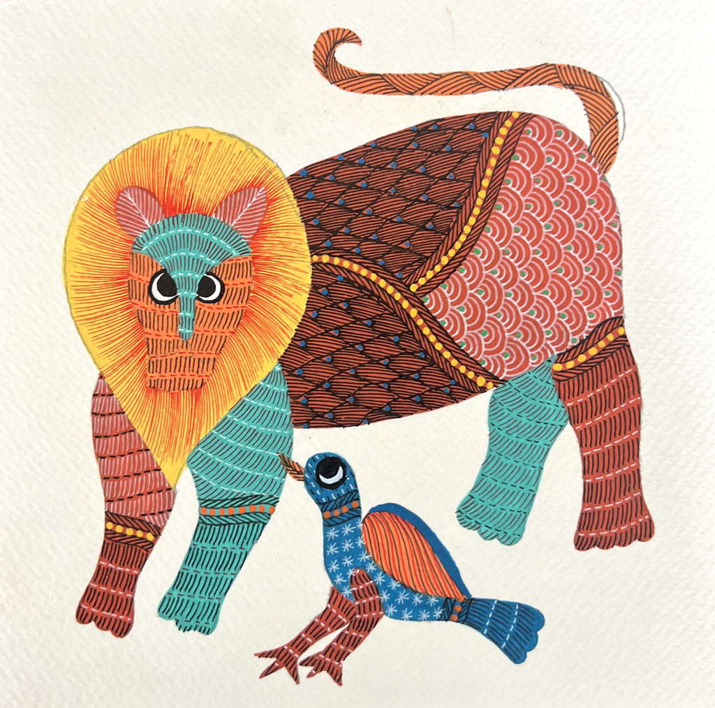 Buy Lion and bird In Gond by Kailash Pradhan