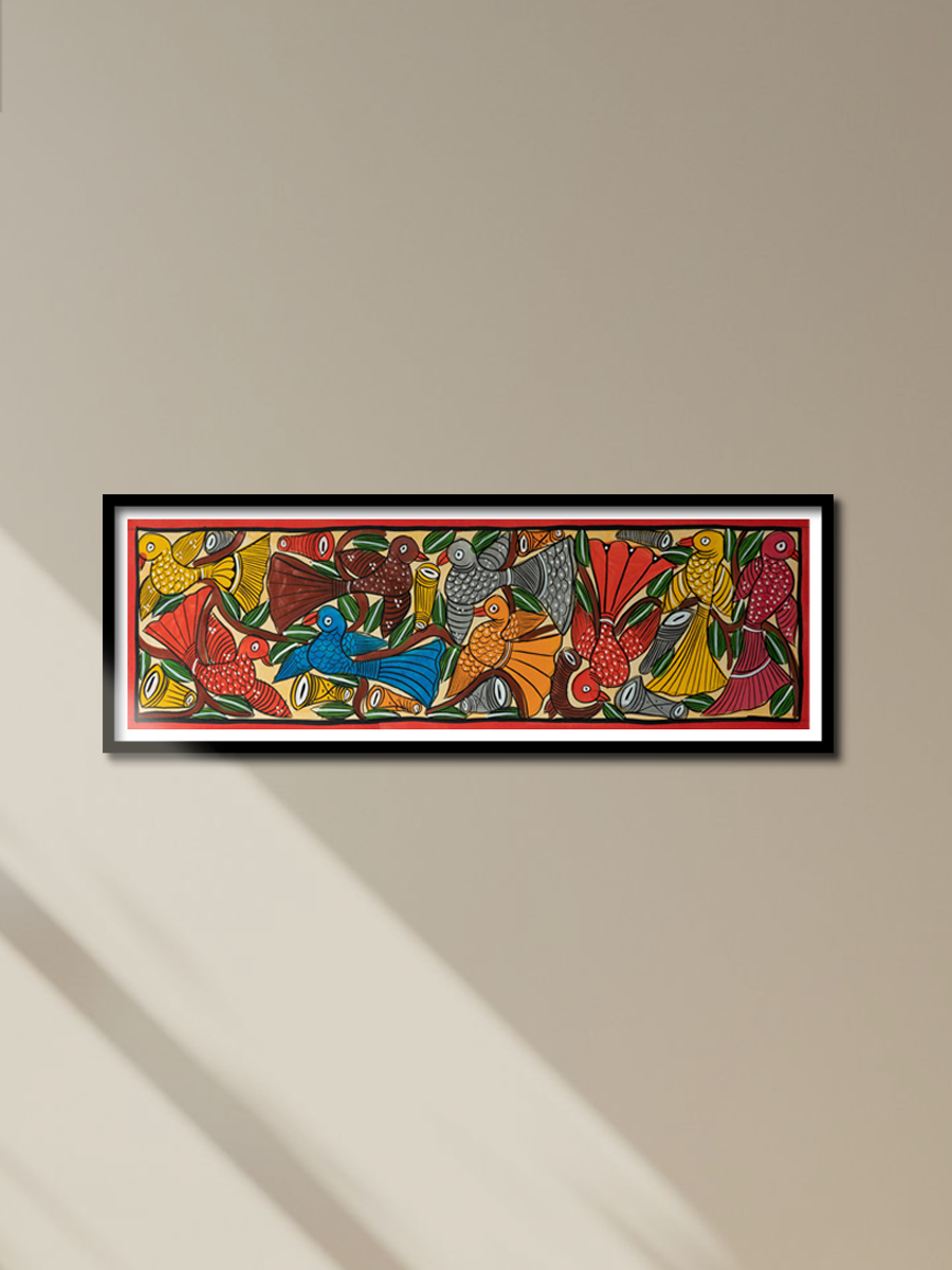 Shop Lively depiction of birds: Santhal Tribal Pattachitra by Manoranjan Chitrakar