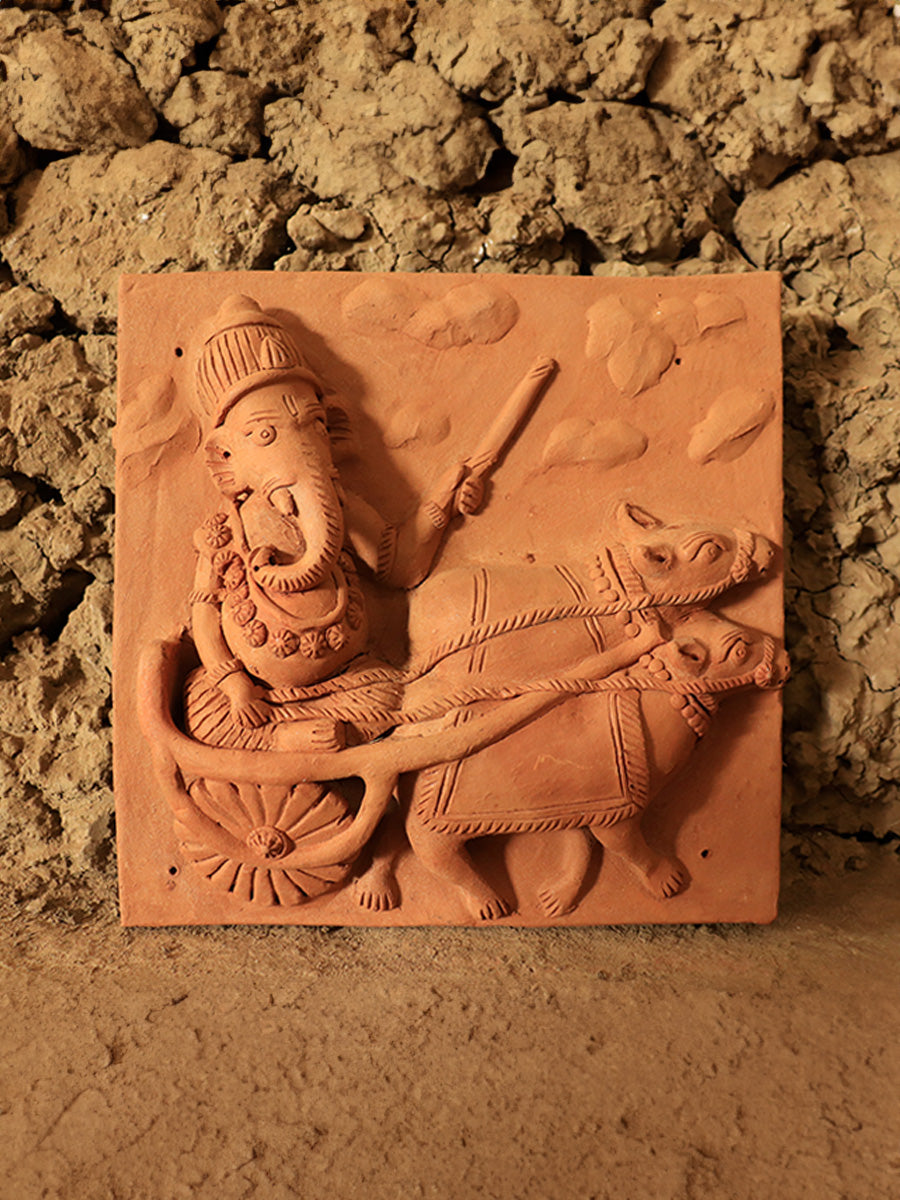 Lord Ganesha riding a bullock cart: Terracotta by Dinesh Molela