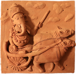 Lord Ganesha riding a bullock cart: Terracotta by Dinesh Molela for Sale