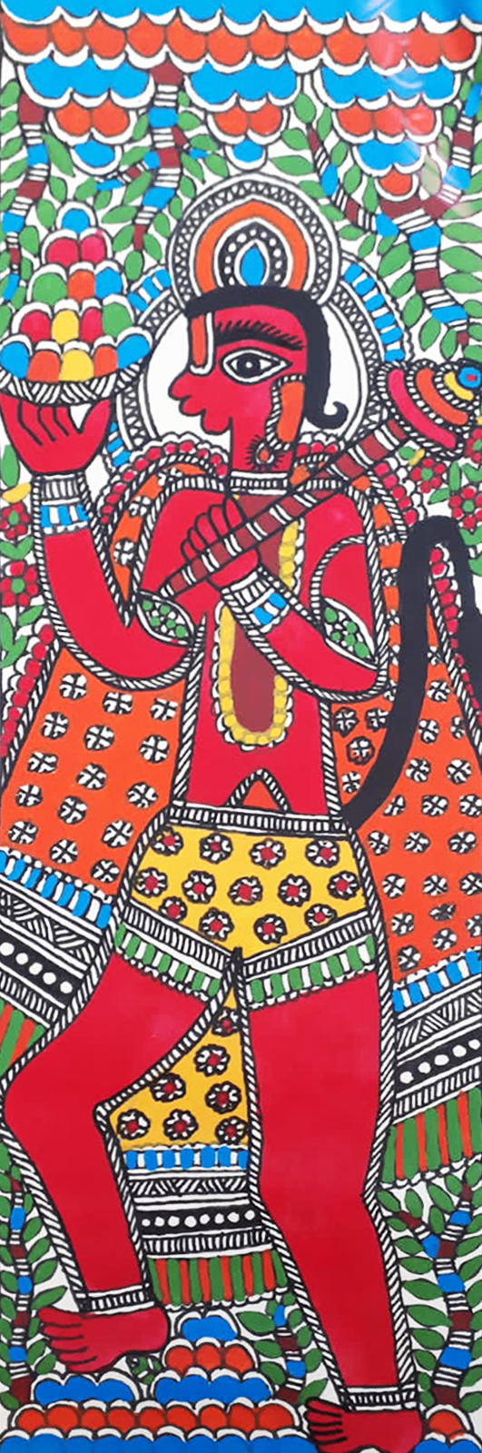 Shop Lord Hanuman Carrying Dronagri in Vibhuti Nath's Madhubani Painting