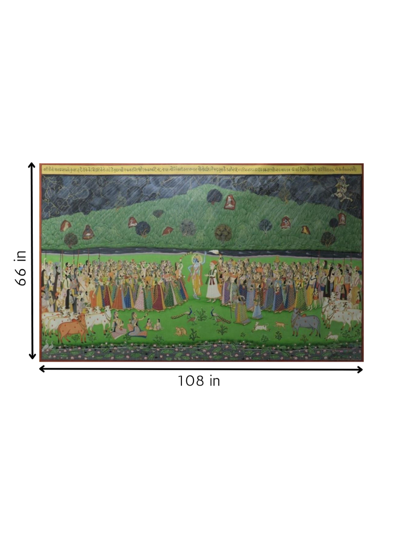 Lord Krishna lifting mount Govardhan In Pichwai for sale