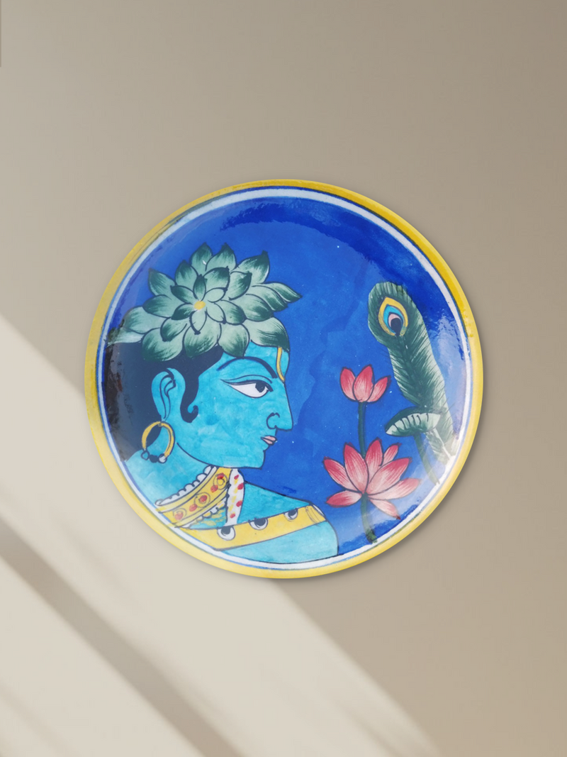 Shop Lord Krishna on a plate In Blue Pottery