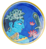 Buy Lord Krishna on a plate In Blue Pottery