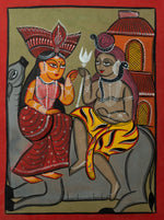 Lord Shiva and Parvati in Bengal Pattachitra by Manoranjan Chitrakar