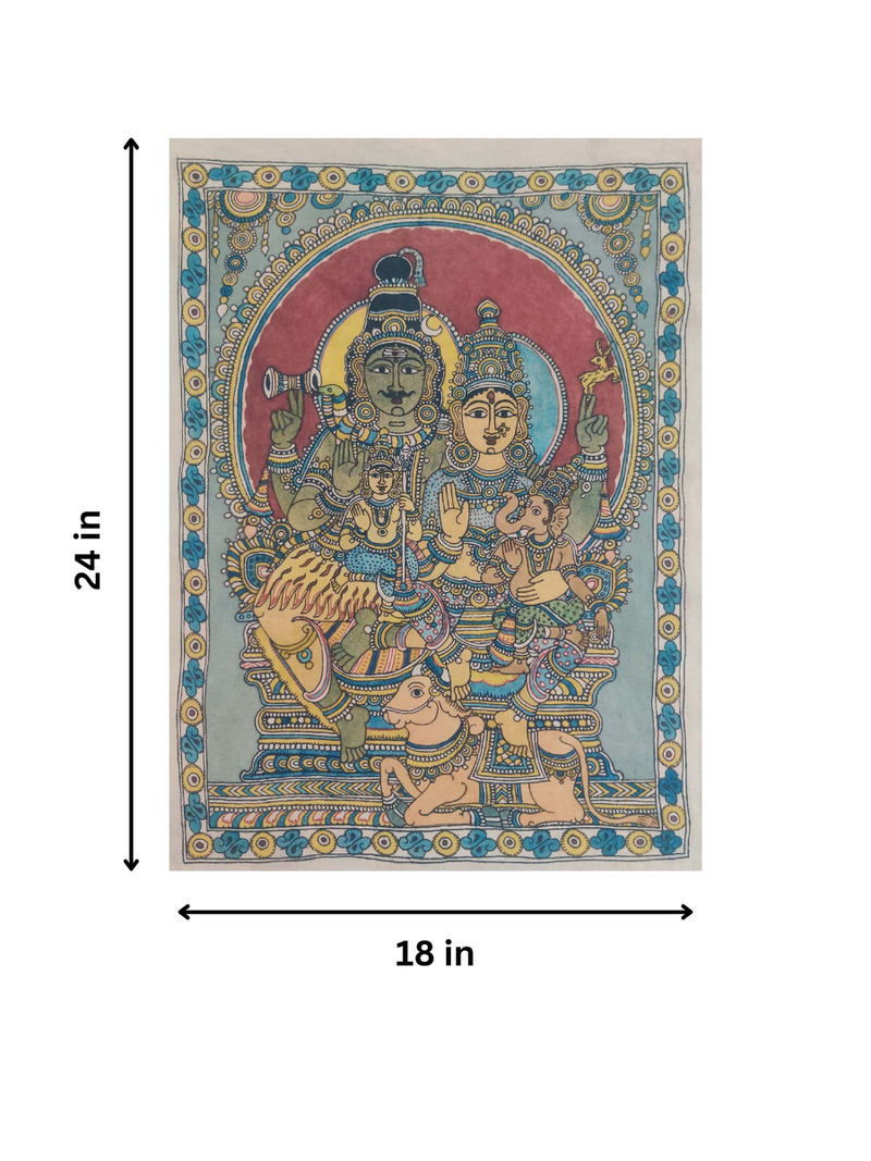 Lord Shiva with Family In Kalamkari for sale