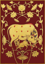 Buy Cow and calf maroon pichwai art