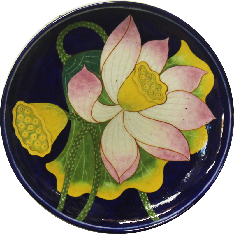 Lotus in Blue Pottery Plate by Shilp Guru Gopal Saini