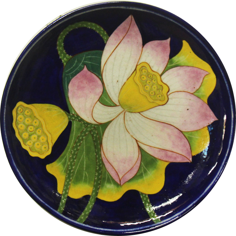 Lotus in Blue Pottery Plate by Shilp Guru Gopal Saini