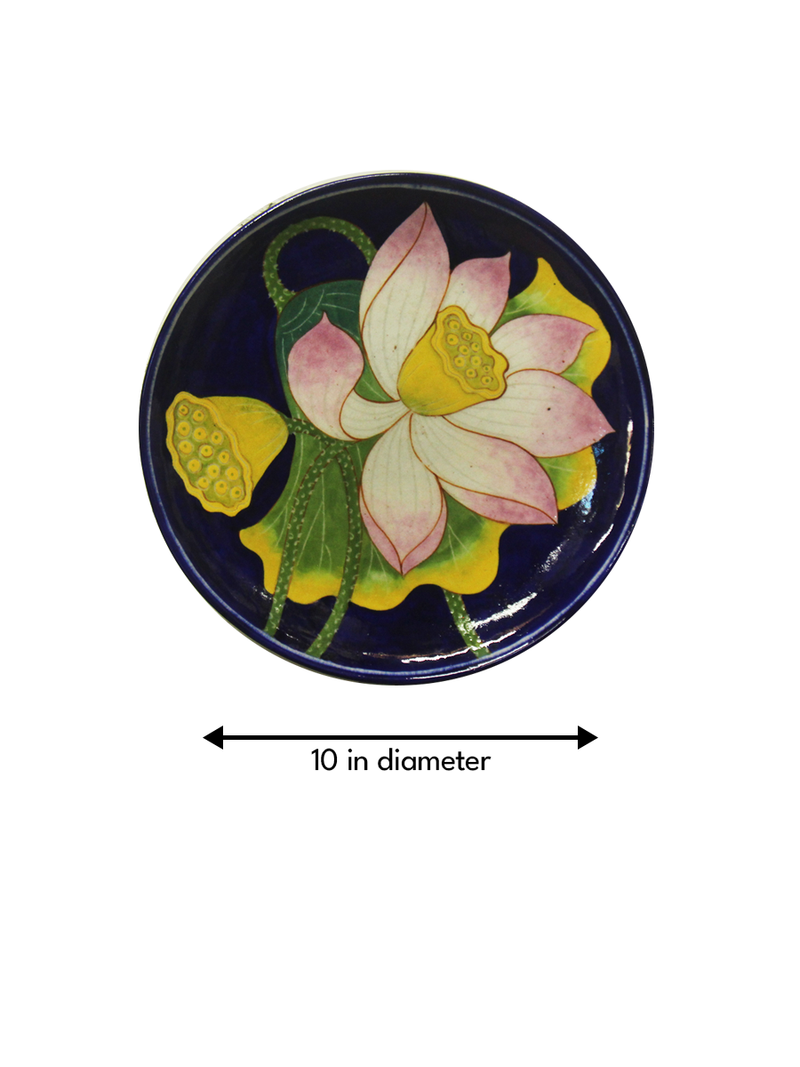 Lotus in Blue Pottery Plate for sale