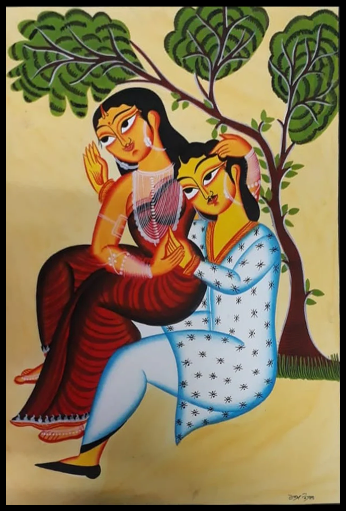 Love's Embrace: Kalighat Artistry by Uttam Chitrakar