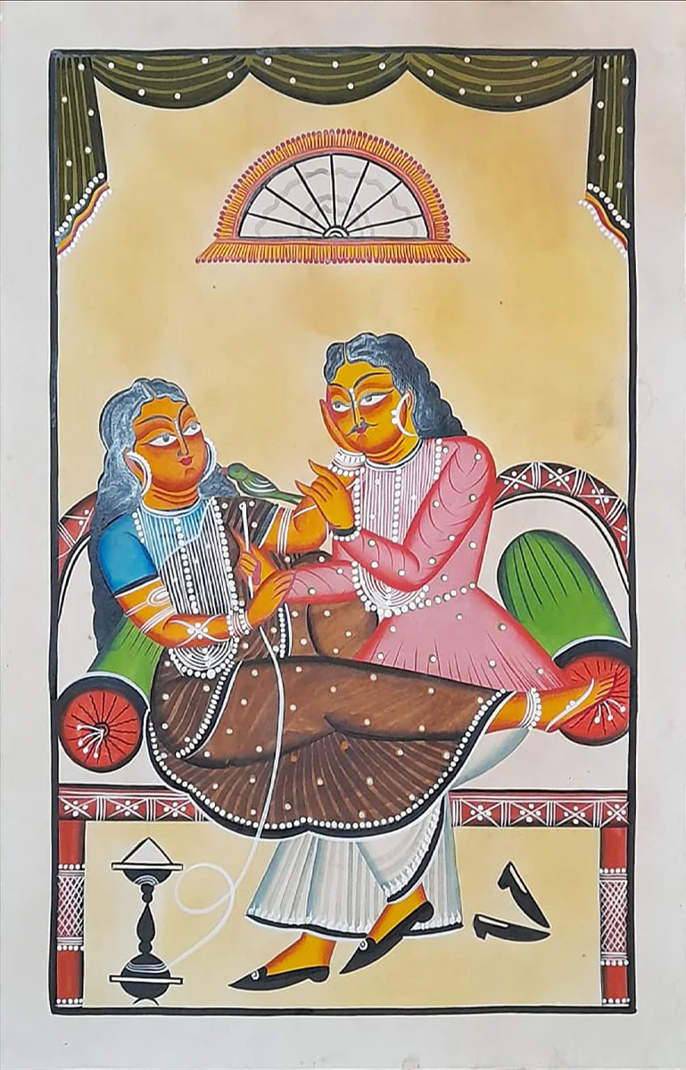 Love's Intimate Embrace: A Kalighat Painting by Uttam Chitrakar