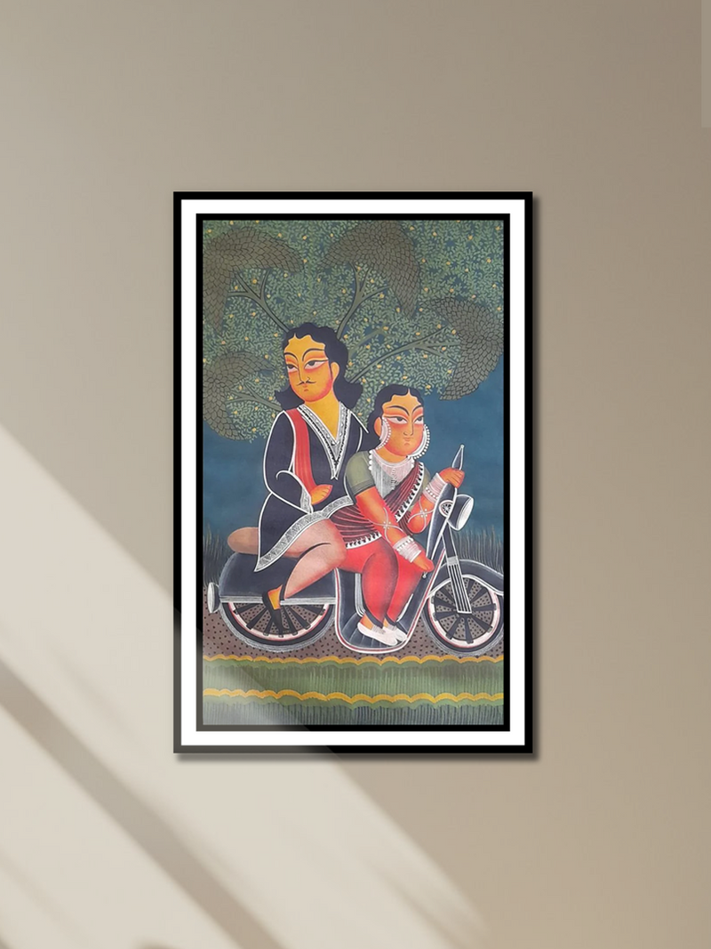 Love's Thrilling Ride: A Kalighat Portrait by Uttam Chitrakar