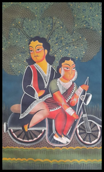 Love's Thrilling Ride: A Kalighat Portrait by Uttam Chitrakar