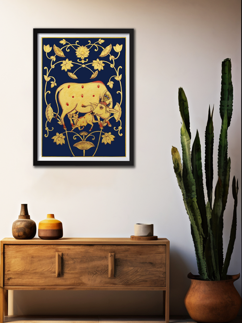 Purchase Cow with calf blue pichwai art