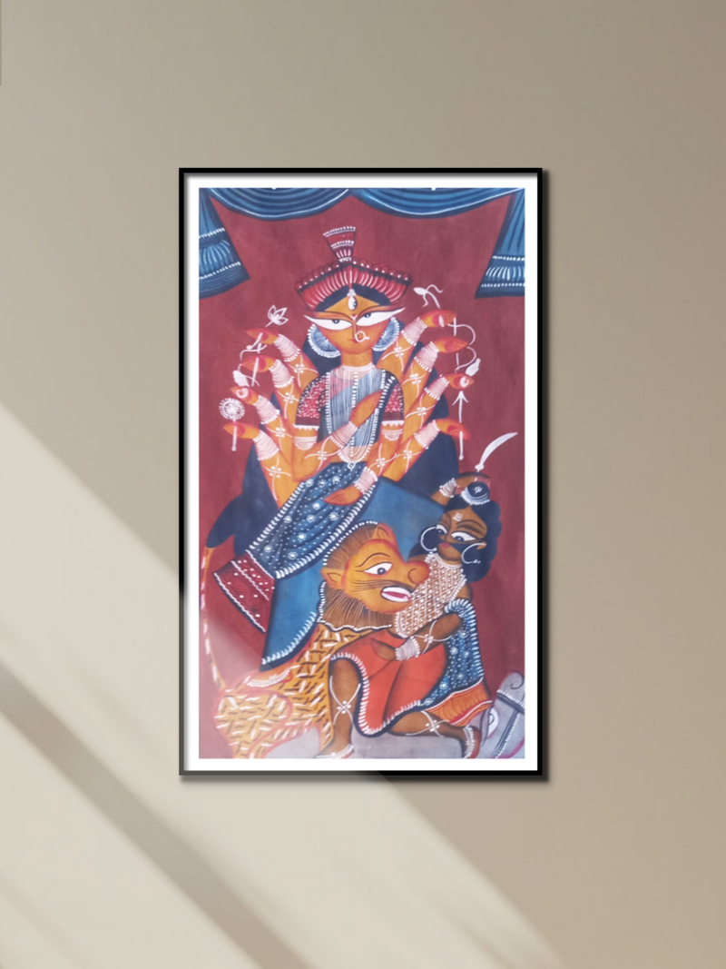 Maa Durga with her tiger: Kalighat by Uttam Chitrakar