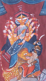 Maa Durga with her tiger: Kalighat by Uttam Chitrakar