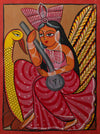 Maa Saraswati on a swan: Bengal Pattachitra by Manoranjan Chitrakar