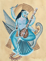 Buy Maa Saraswati with a Swan in Kalighat by Hasir Chitrakar