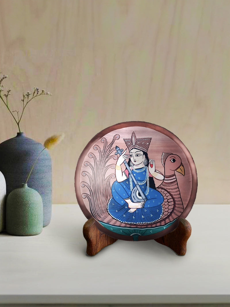 Shop for Maa Saraswati with her Veena Kalighat Wall Plates